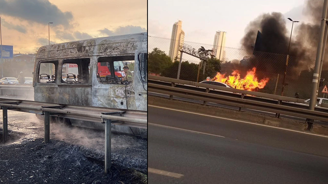 E5'te korku dolu anlar: Birden bire alev topuna döndü, trafik durdu