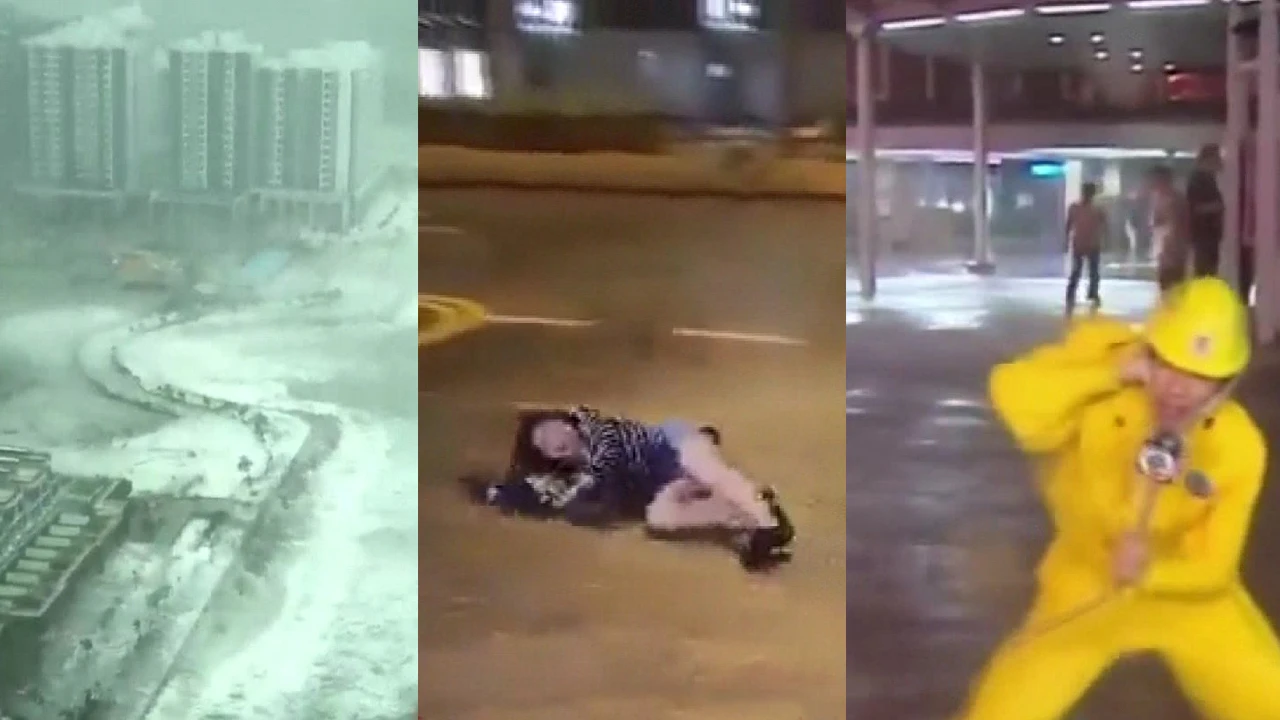 Süper Tayfun Saola Hong Kong'u yıktı geçti! İnsanlar havaya uçtu, metrelerce sürüklendi