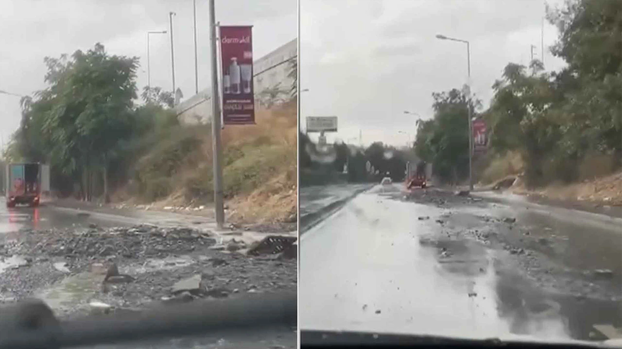 Yağış sonrası İstanbul Havalimanı yolunda toprak kayması meydana geldi: Trafik felç oldu