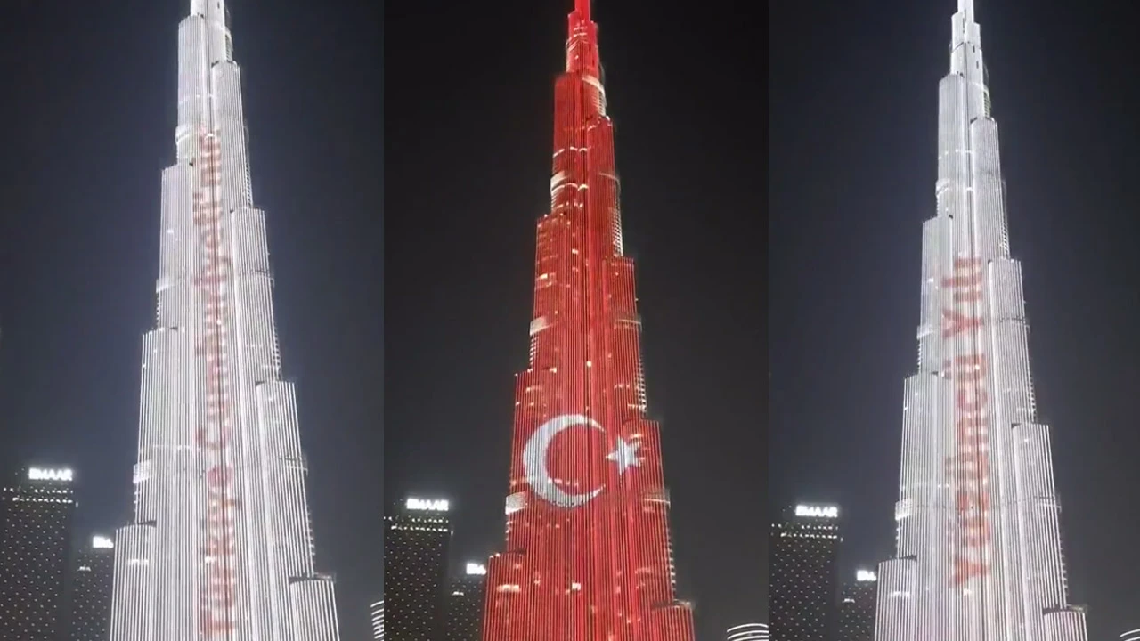 100. yıl coşkusu Burj Khalifa'da... Dev Türk bayrağı dev gökdelende