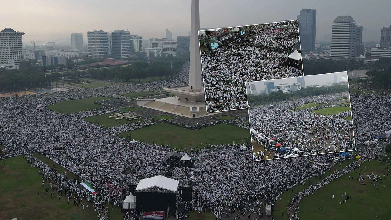 Endonezya'nın kalbinden zulme 'dur' dediler: İnsan seli drone kamerasında