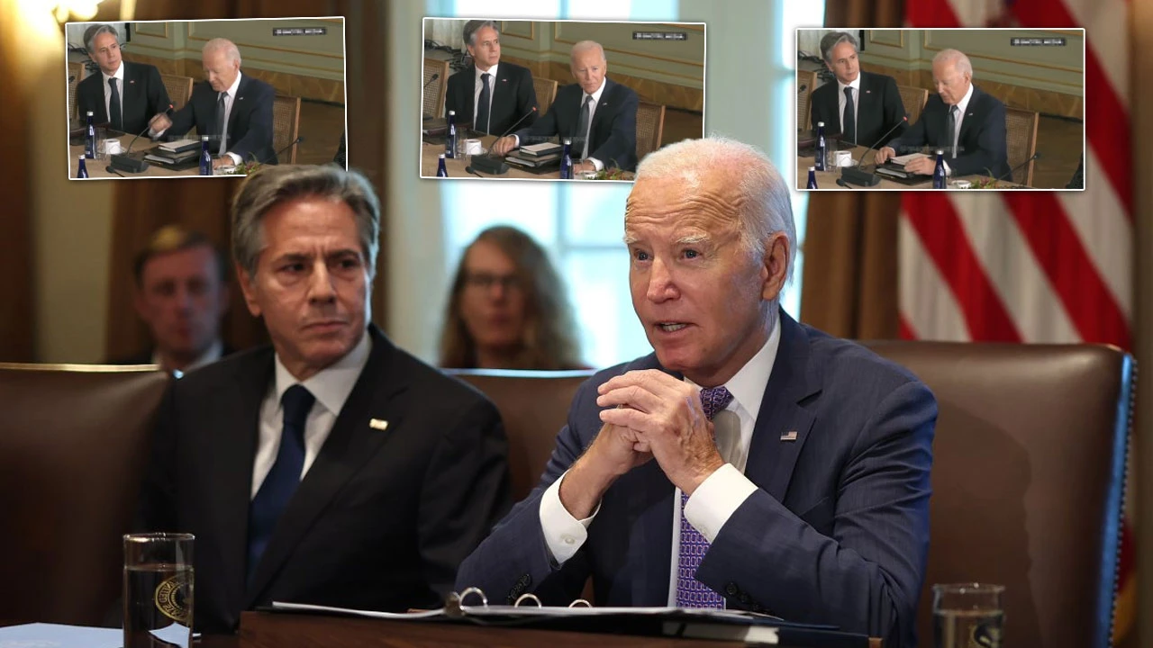Başkan Biden konuşurken Blinken yüz ifadesiyle rol çaldı