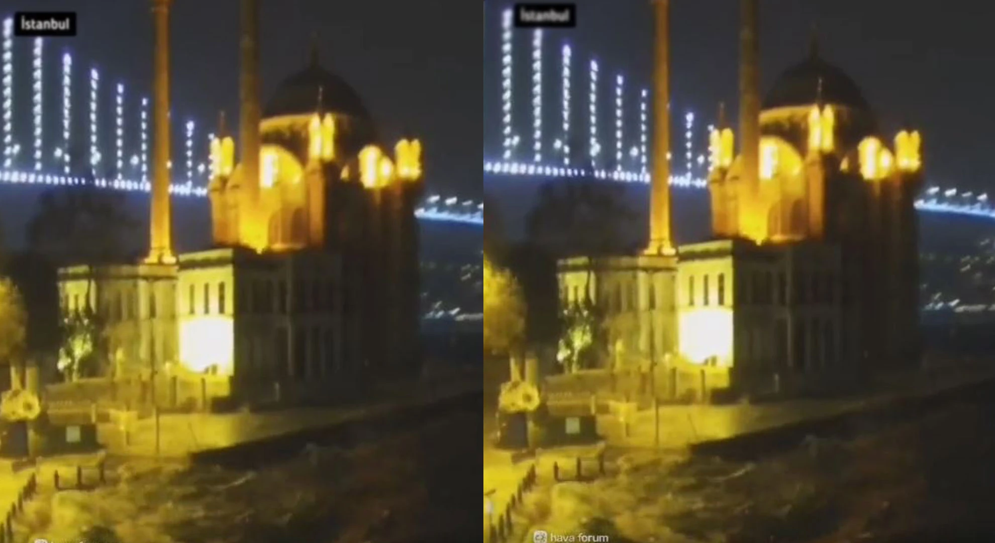 İstanbul Boğazı'nda fırtına böyle görüntülendi dalgalar camiye böyle çarptı