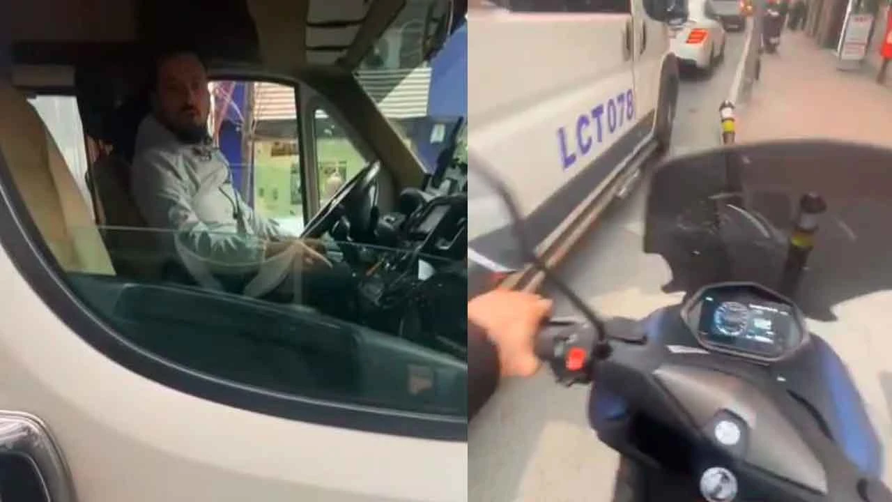 Servis şoförü motosikletçiye yol vermedi önünü kesip devirdi! O anlar kask kamerasında...