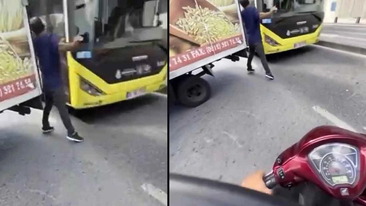 Ölümden nefes kesen kurtuluş! Bir saniyelik farkla kamyonet ve otobüs arası sıkıştı