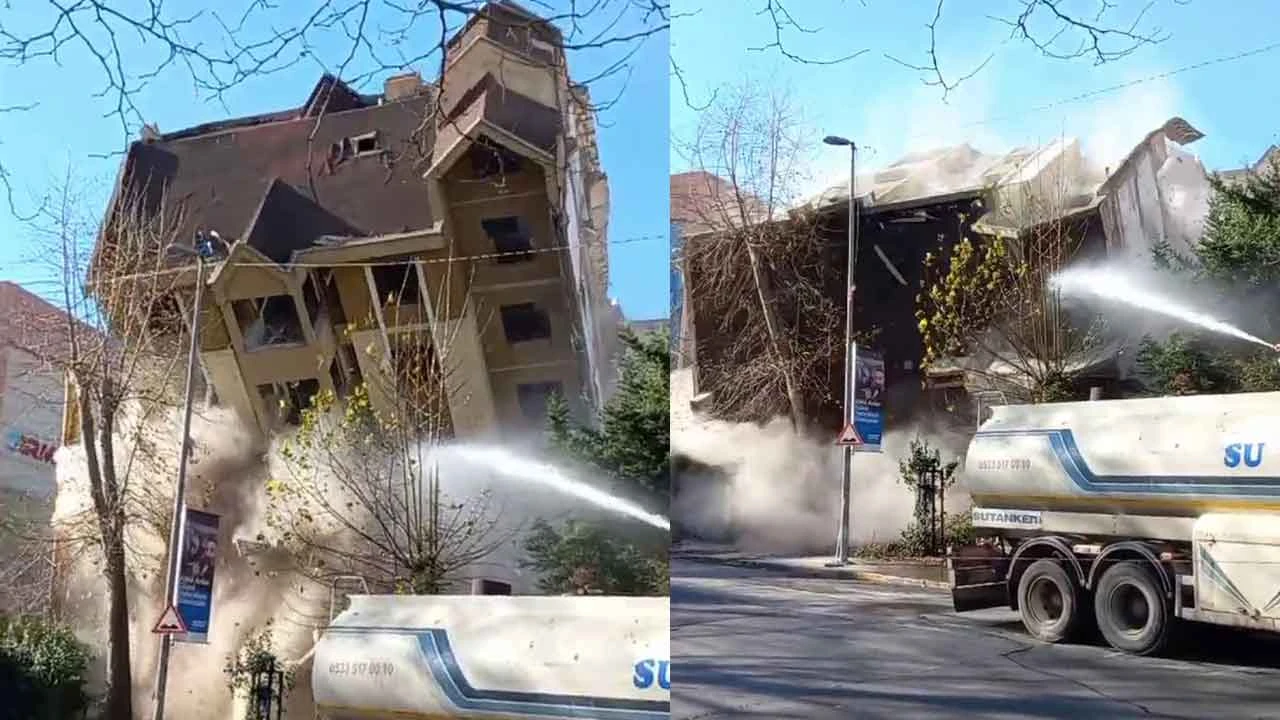 Esenyurt'ta bina yola çöktü büyük panik yaşandı