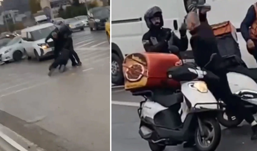 Trafikte akılalmaz olay! Tartıştığı kuryeye demir çubukla saldırdı