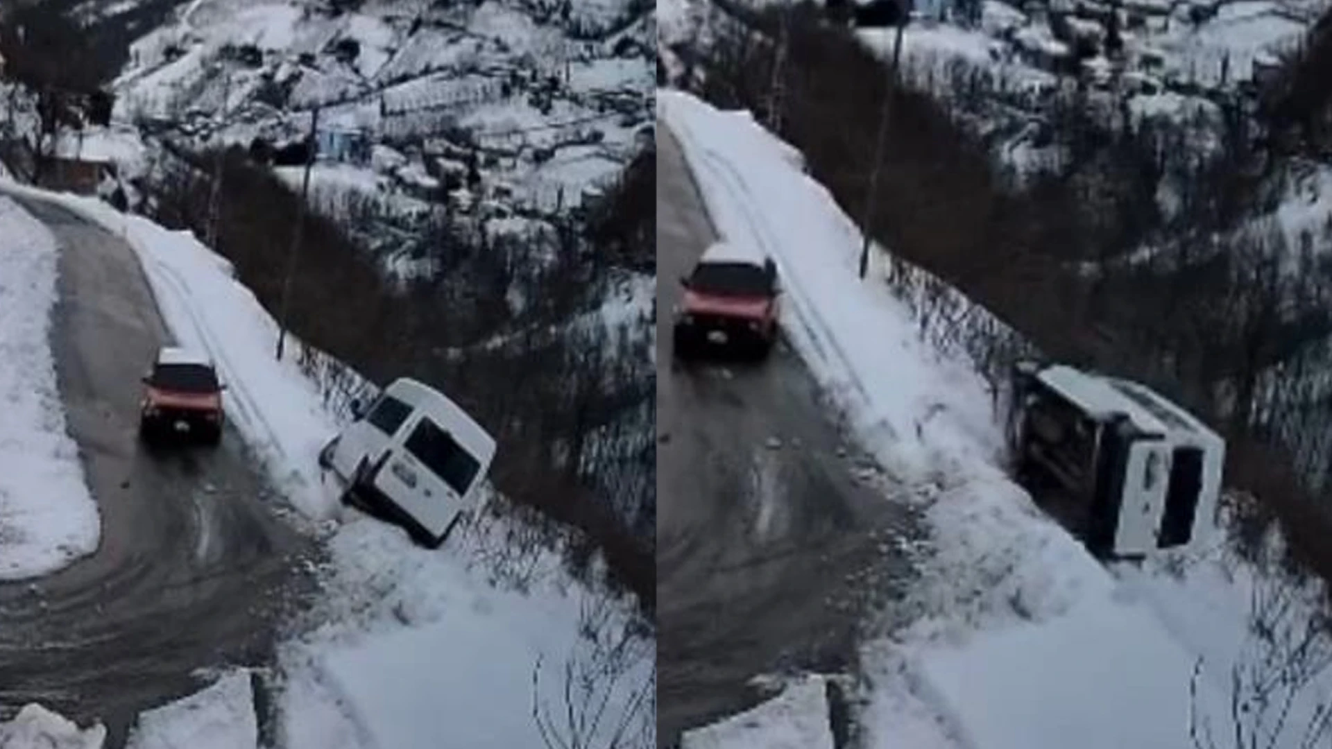 Trabzon'da kaygan zeminde virajı alamayan minibüs uçuruma yuvarlandı!