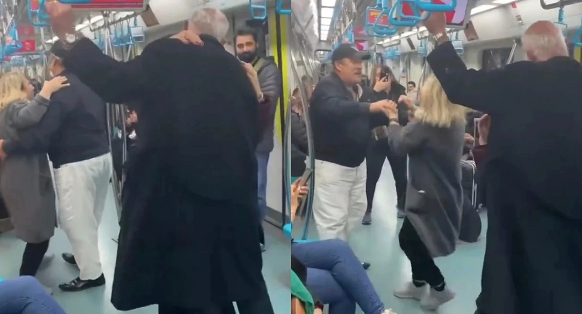 Marmaray'da dans sosyal medyada gündem oldu! Müziği duyan ayaklandı
