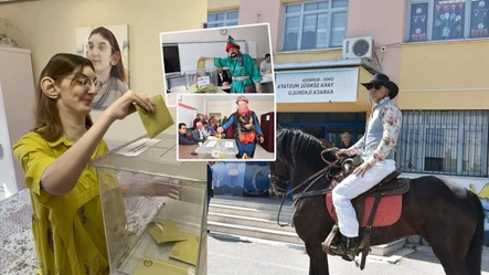Dünyanın en uzun boylu kadını, kovboy kıyafetli, Hacıvat kostümlü seçmenler... Sandık başından ilginç görüntüler - Gündem