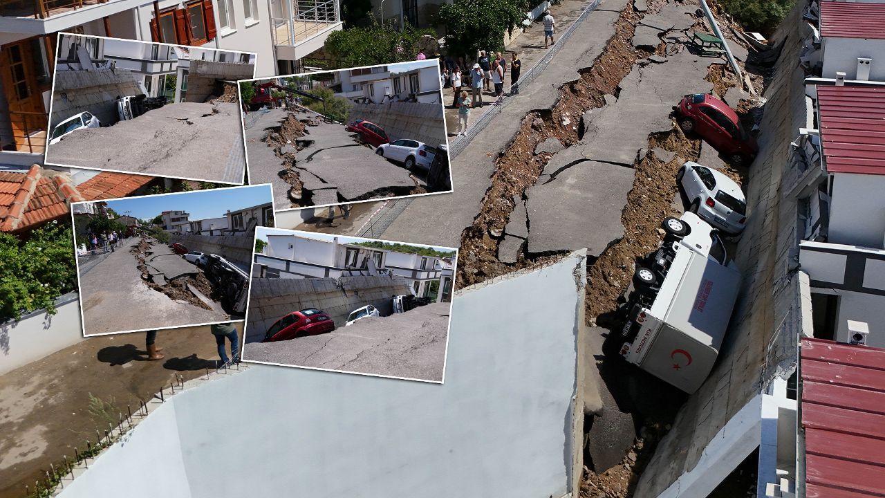 İzmir'den sağanak sonrası korkunç görüntüler! Yer yarıldı, araçlar içinde kaldı - Gündem