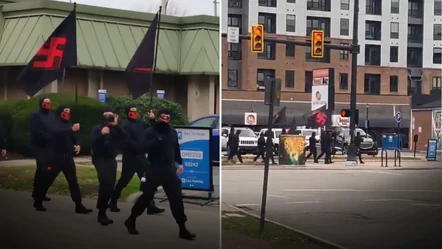 Nazi bayraklı maskeli adamlar sokaklara indi! Irkçı grubun yürüyüşü şehri ayağa kaldırdı - Dünya