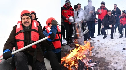 Erzurum Valisi de rafting yapanların arasına katıldı! Kış mevsiminde sıcak görüntüler - Gündem