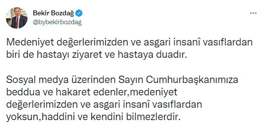 Adalet Bakanı Bozdağ'dan Erdoğan'ın rahatsızlığıyla ilgili çirkin paylaşımlara sert tepki