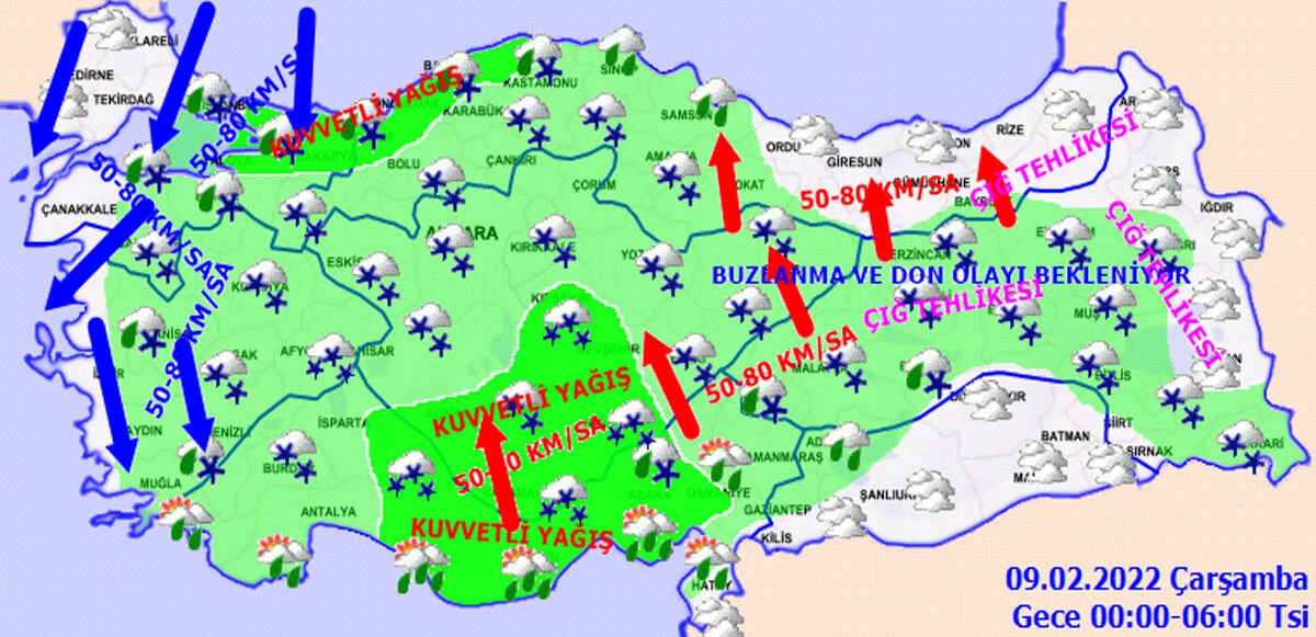 Sıcaklık 8 derece düşecek! Meteoroloji'den 55 kente sarı ve turuncu kodlu uyarı-8 Şubat hava durumu