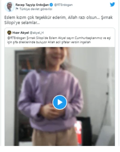 Covid-19 testi pozitif çıkan Cumhurbaşkanı Erdoğan'dan vatandaşlara teşekkür