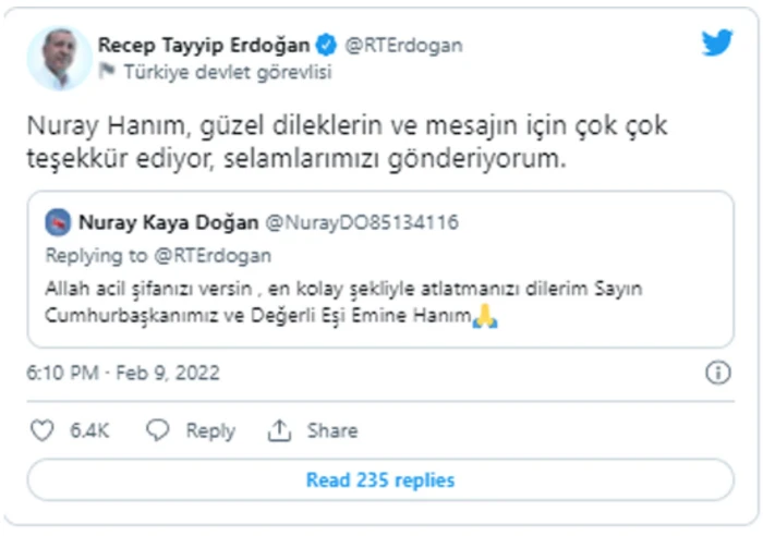 Covid-19 testi pozitif çıkan Cumhurbaşkanı Erdoğan'dan vatandaşlara teşekkür