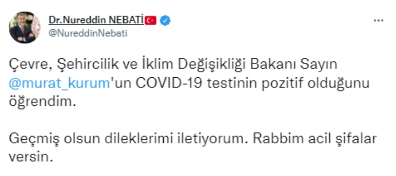 Bakan Murat Kurum'un koronavirüs testi pozitif çıktı