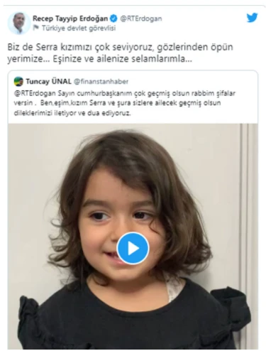 Covid-19 testi pozitif çıkan Cumhurbaşkanı Erdoğan'dan vatandaşlara teşekkür