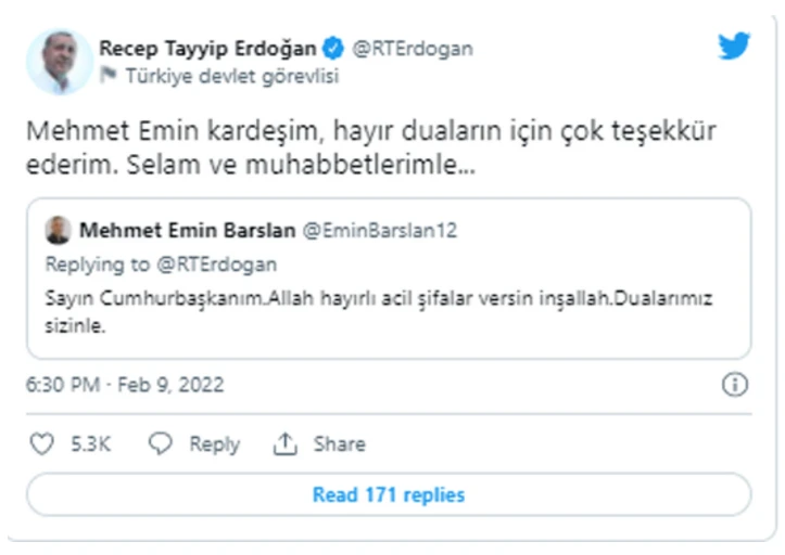 Covid-19 testi pozitif çıkan Cumhurbaşkanı Erdoğan'dan vatandaşlara teşekkür