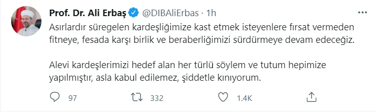 Alevi vatandaşlara hakarete Prof. Dr. Ali Erbaş'tan tepki
