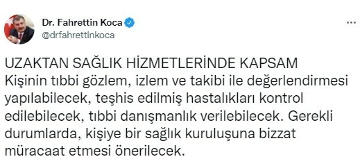 Sağlık Bakanı Koca 'Uzaktan Sağlık Hizmeti'nin (USH) detaylarını paylaştı