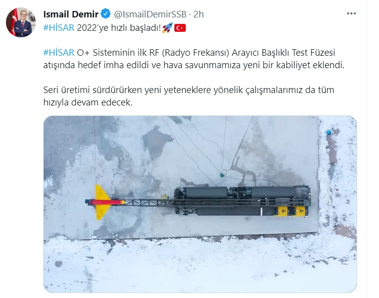 HİSAR O+ hava savunma sistemine yeni kabiliyet! RF (Radyo Frekansı) Arayıcı Başlıklı Füze ile vurdu