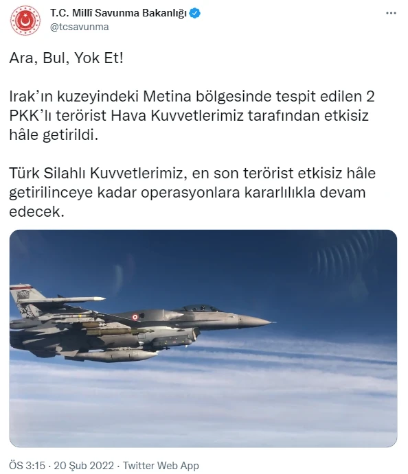 Son dakika! MSB duyurdu: Irak'ta 2 terörist öldürüldü