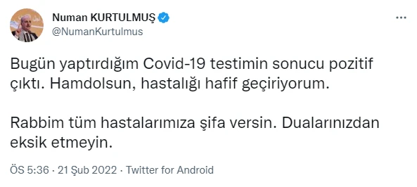 Son dakika! Numan Kurtulmuş koronavirüse yakalandı