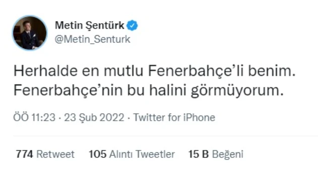 Metin Şentürk'ten ilginç yorum: En mutlu Fenerbahçeli benim, takımın bu halini görmüyorum