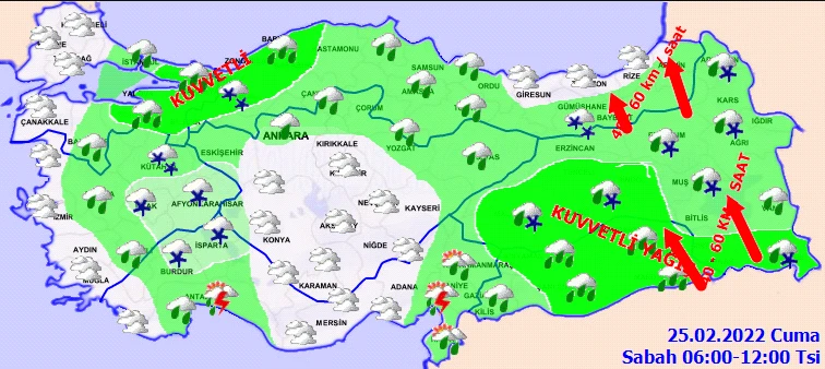 Meteoroloji'den birçok ile sarı kodlu uyarı: Yağmur ve kar şiddetli geliyor (25 Şubat hava durumu)