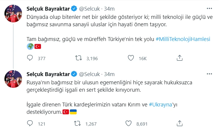 Türk SİHA sisteminin mimarı Selçuk Bayraktar'dan anlamlı Ukrayna paylaşımı