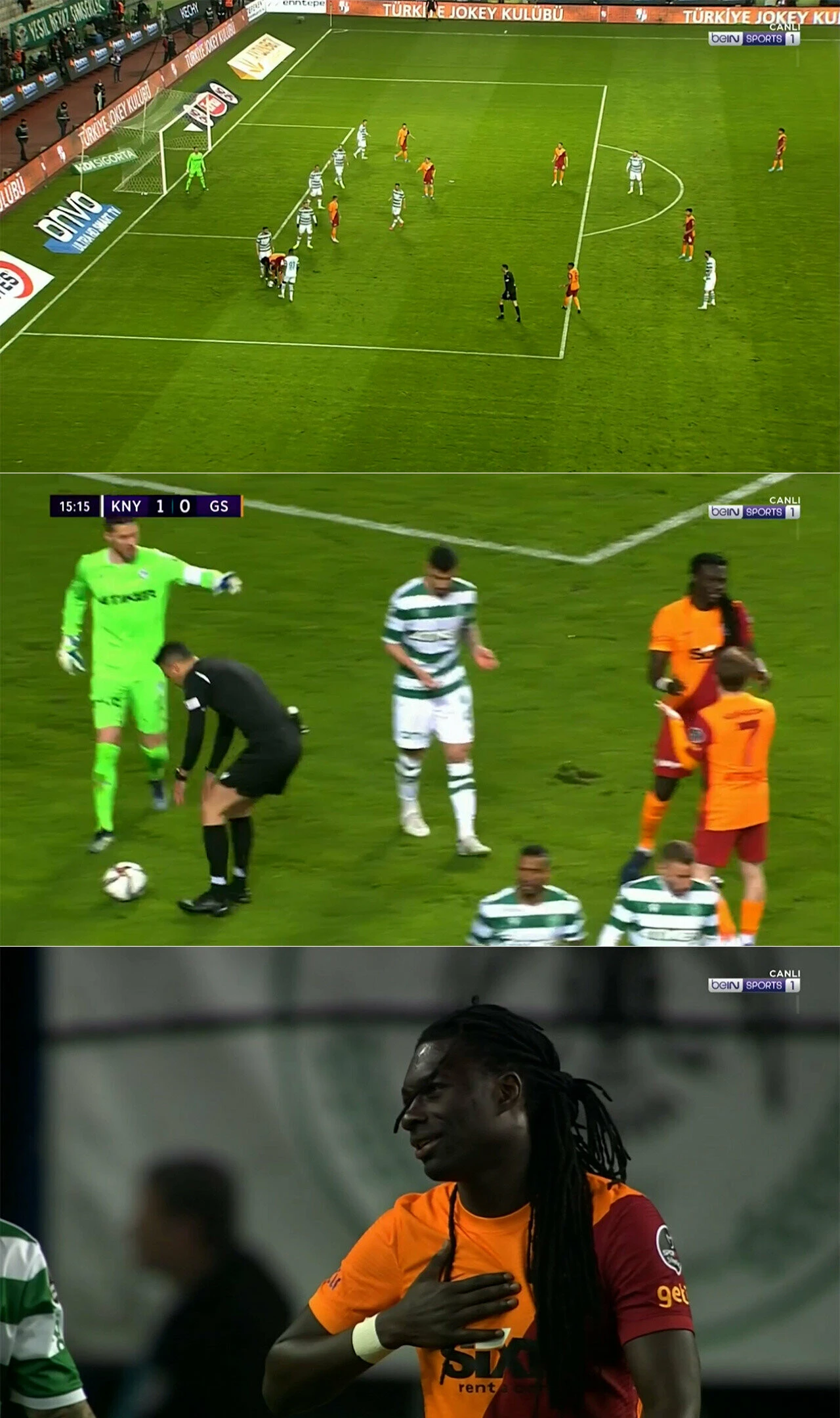 Konya'da ilginç an: Bafetimbi Gomis ceza sahası içinde topu eline aldı