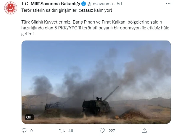 Son dakika! MSB duyurdu: Barış Pınarı ve Fırat Kalkanı bölgelerinde 5 terörist öldürüldü