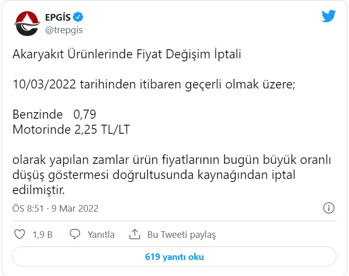 Son dakika! Akaryakıt zamları iptal edildi: EPGİS sosyal medyadan açıkladı