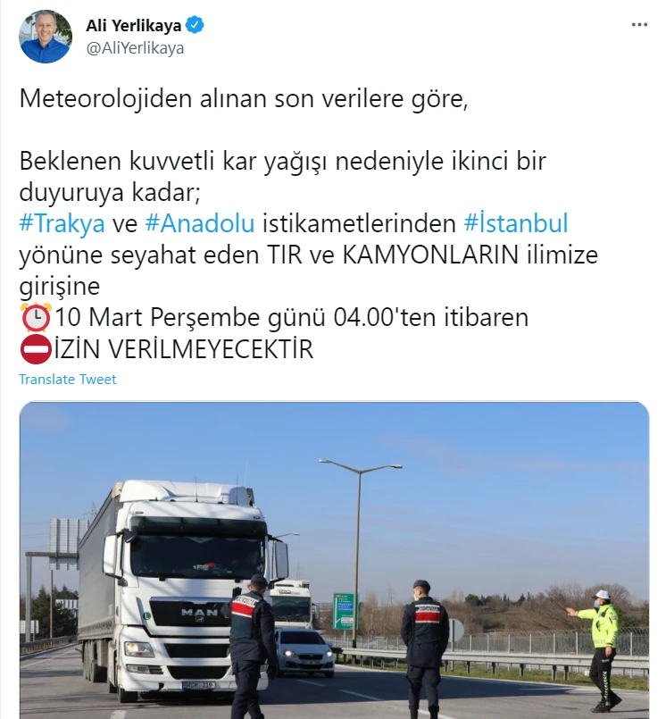 İstanbul Valisi Ali Yerlikaya: ekipler karla mücadele için hazır