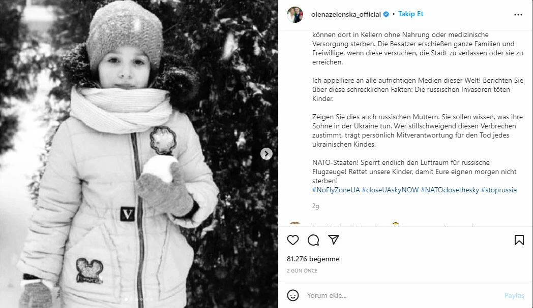 Zelenski'nin eşi Olena Zelenska'dan 'Küresel Medyaya Açık Mektup'