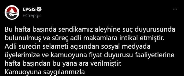 EPGİS hakkında suç duyurusu! Artık fiyatları açıklamayacak