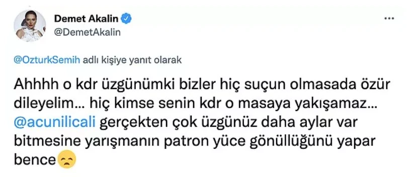 Demet Akalın, Survivor Ekstra'dan çıkarılan Semih Öztürk için Acun Ilıcalı'ya seslendi