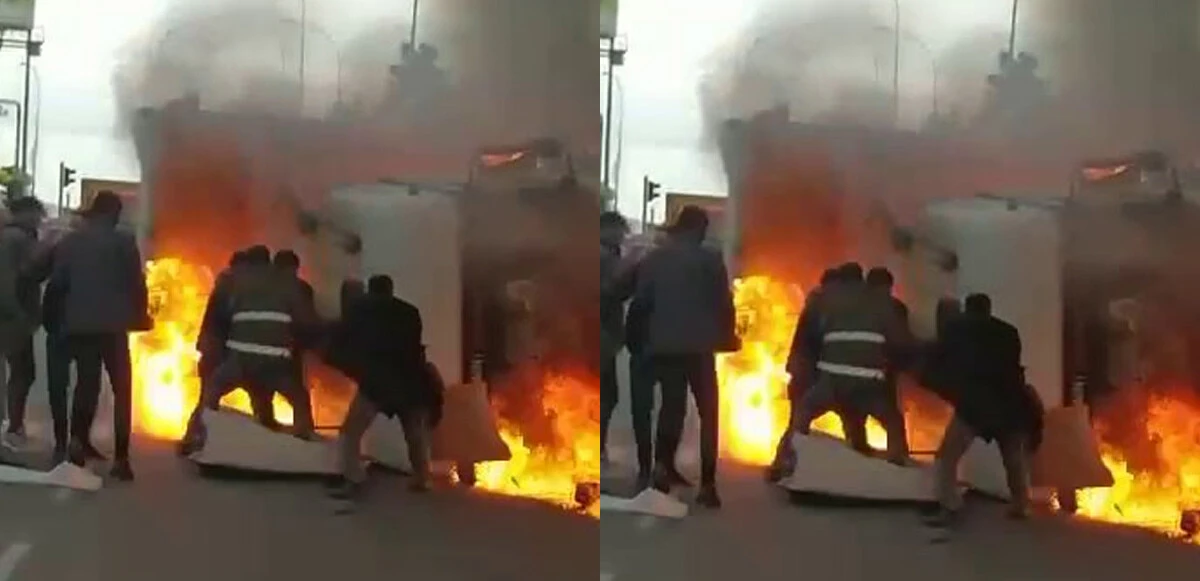 Bir anda alev alan tırda nefes kesen kurtarma operasyonu! Kendi canlarını hiçe saydılar