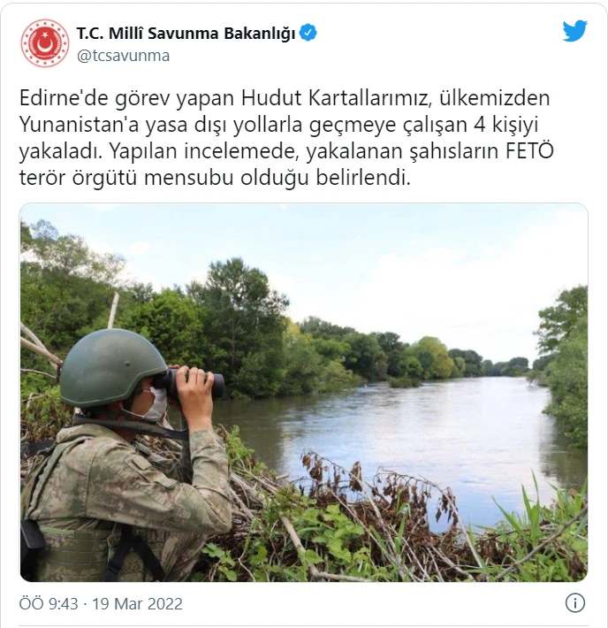 MSB duyurdu: Yunanistan'a geçmeye çalışan 4 FETÖ'cü yakalandı