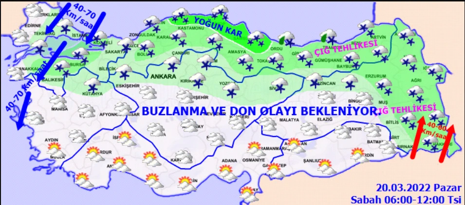 Meteoroloji'den 22 il için sarı ve turuncu kodlu uyarı (20 Mart hava durumu)
