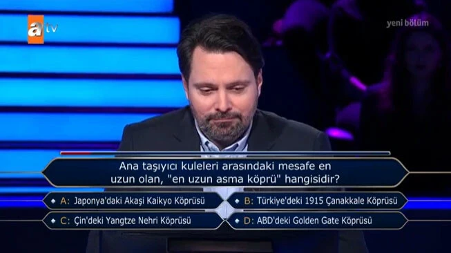 Çanakkale Köprüsü sorusu Milyoner'e damga vurdu! Yarışmacının cevabı şaşırttı