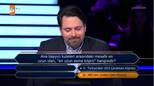 Çanakkale Köprüsü sorusu Milyoner'e damga vurdu! Yarışmacının cevabı şaşırttı