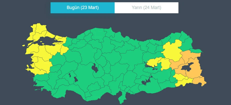 Meteoroloji'den 22 ile sarı ve turuncu kodlu uyarı
