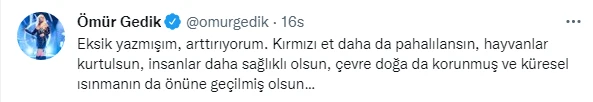Şarkıcı Ömür Gedik, et zammını savundu tepkiler çığ gibi büyüdü