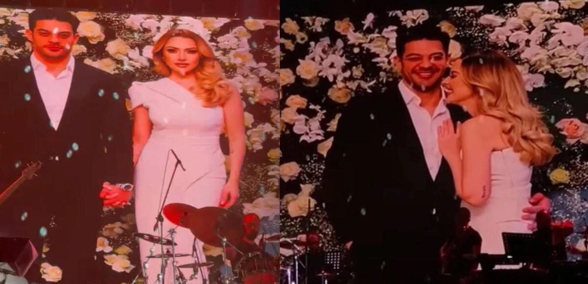 Hadise’den konserinde büyük sürpriz! Mehmet Dinçerler ile nişan fotoğraflarını dev ekranda yayınladı
