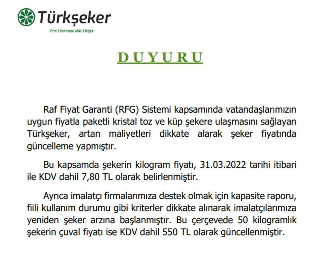Şekere zam geldi: Çuvalı 550 lira oldu