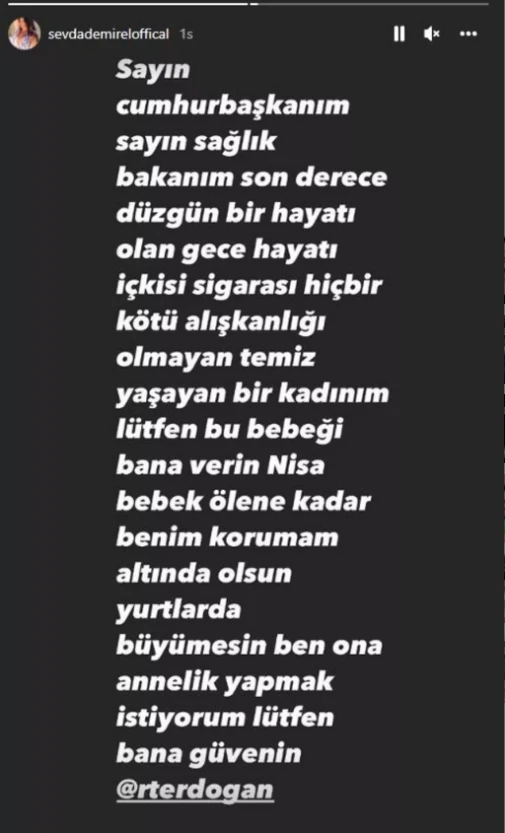 Sevda Demirel'den Erdoğan’a ‘Nisa bebek’ çağrısı: Benim korumam altında olsun