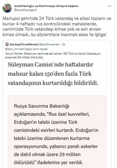 Rusya'nın Mariupol'deki Türkler tahliye iddiasına yalanlama